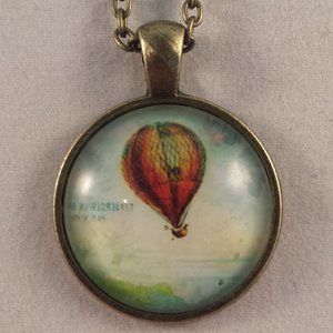 Hot Air Balloon Cabochon Bronze Pendant Necklace
